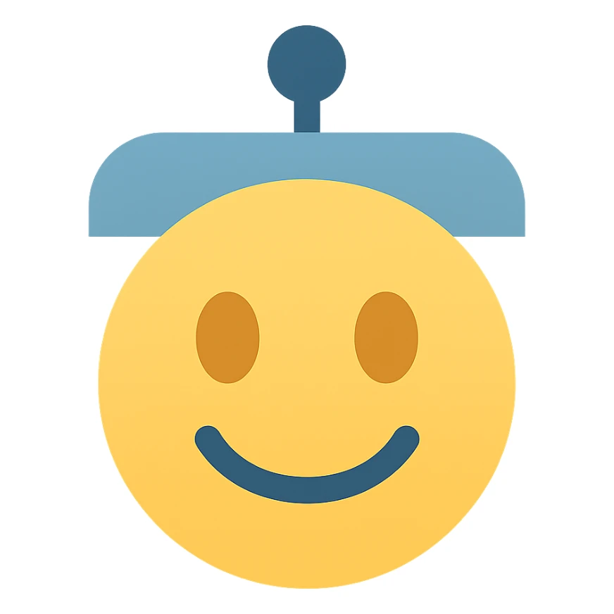 smiley AI emoji, flat color icon style, minimal and approachable, digital vibe sticker
