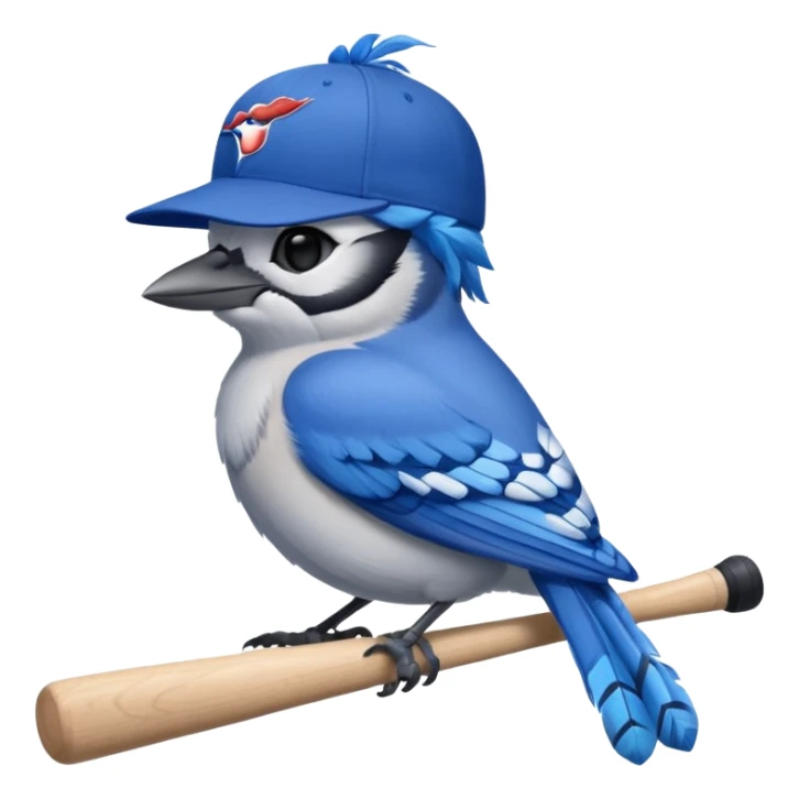 bluejay laying down sleeping  with baseball bat, wearing toronto blue jays baseball hat,  sticker