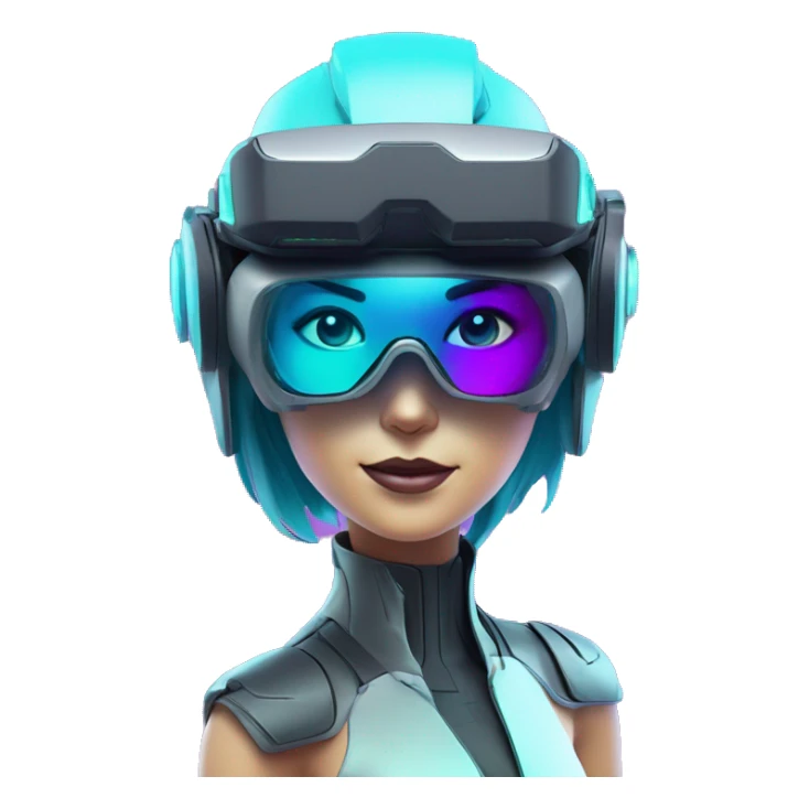 Secret humanoid agent in a futuristic hat with in Apple VR goggles headset code display on the goggles , cyberpunk, cyan and purple colors, only upper body portrait, front facing the camera  sticker