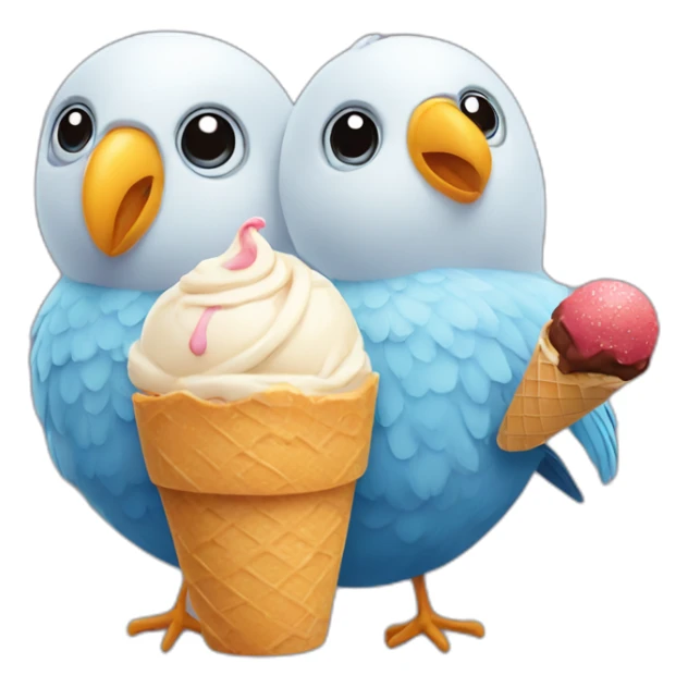 A bird with a icecream and a baby sticker