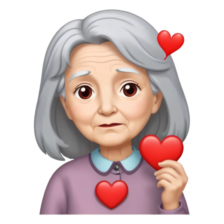 Happy old lady with long hair, heart thought bubble sticker