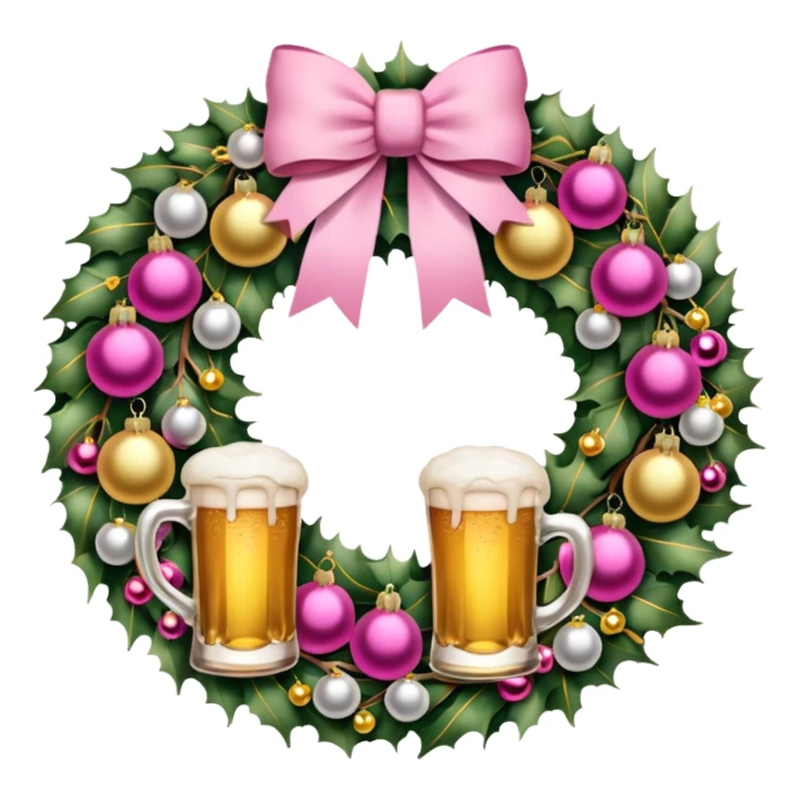 Christmas wreath pink and gold with baubles as beers sticker