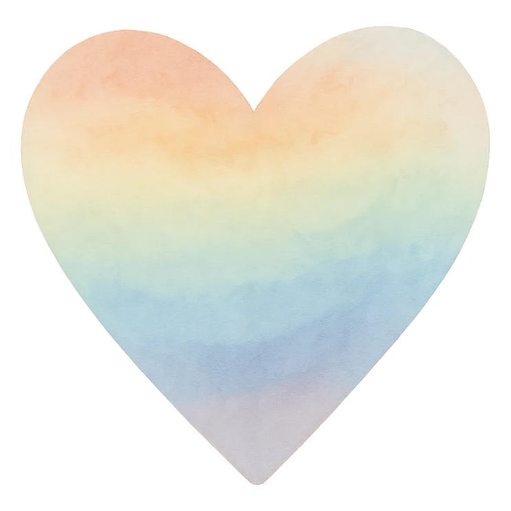 pride heart, soft edges, rainbow colors, artistic look, watercolor style sticker