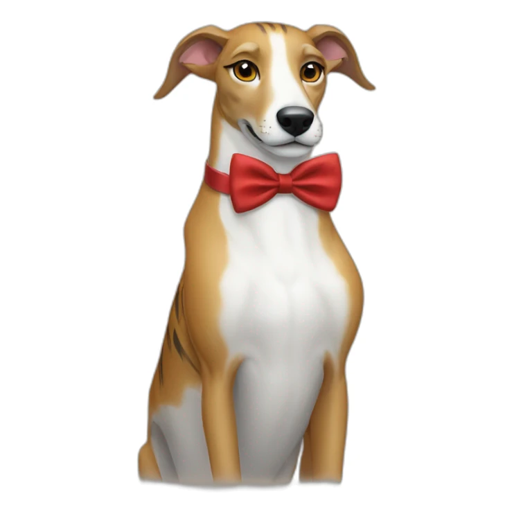 tiger greyhound with white mark and a red bow tie sticker