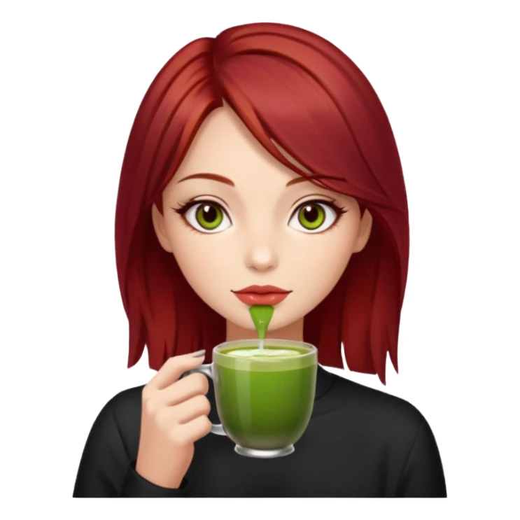beautiful brunette with slightly cherry red tinted hair , with dark hazel eyes (let's call her kami), sipping matcha sticker