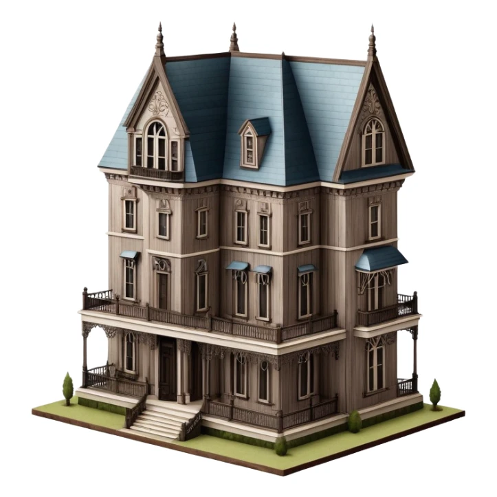 New Orleans southern gothic mansion, isometric dollhouse-style, realistic sticker