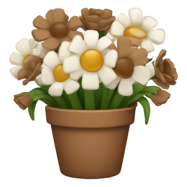 bouquet of brown and white flowers in a pot sticker