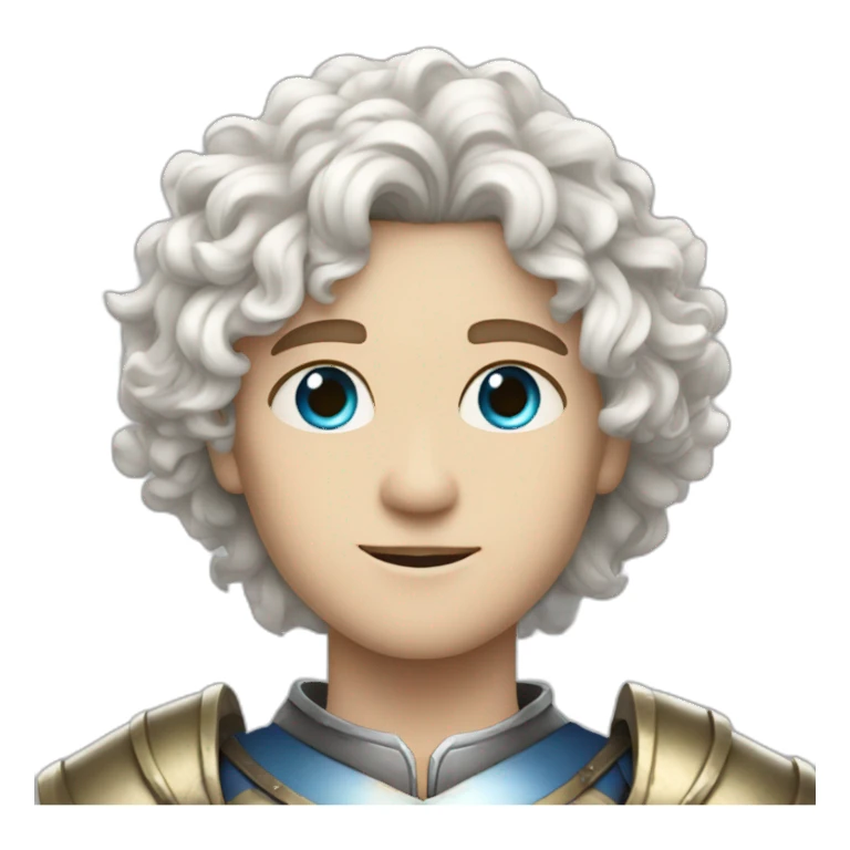 white androgynous guy white long curly hair armor blue eyes sticker