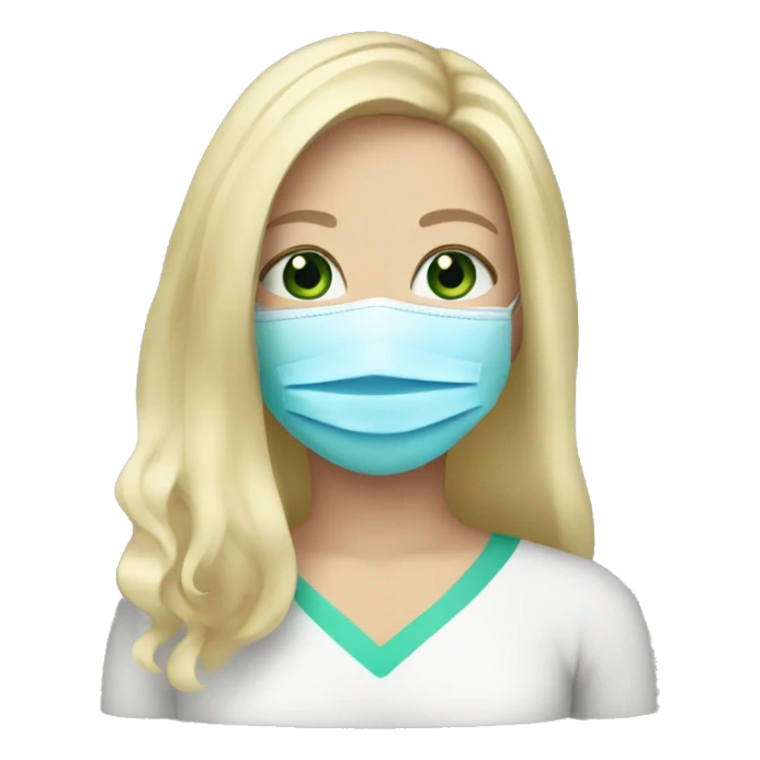 Blonde hair and blue/green eyes wearing a face mask sticker