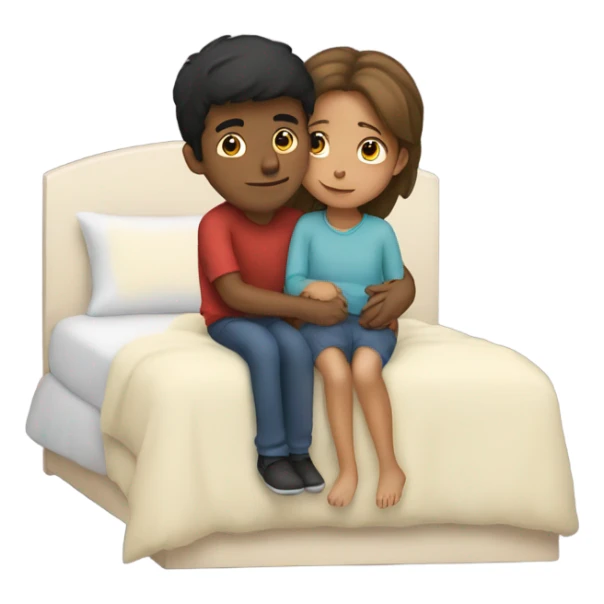Girl hug the boy on bed sticker