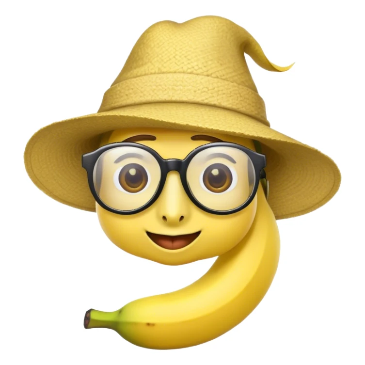 An image of an banana wearing hat and aviar glasses sticker