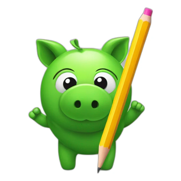 green piggy holding a pencil sticker