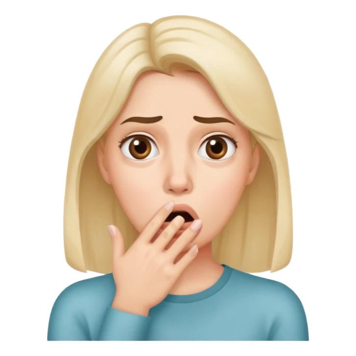 Woman with hand covering mouth, surprised and confused expression with furrowed brow sticker