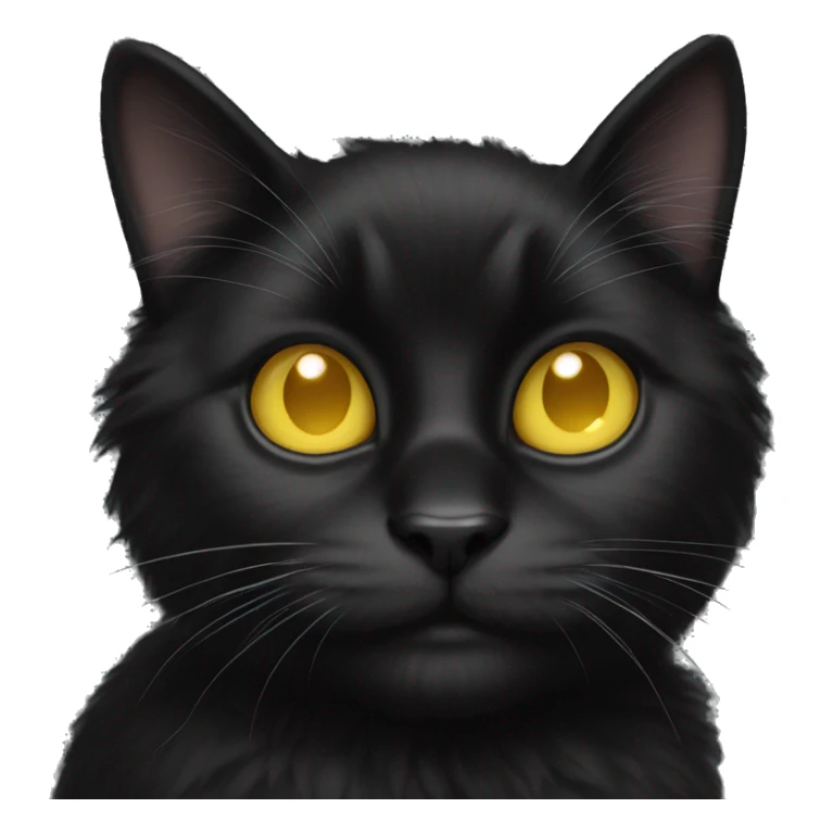 Black cat fluffy with white chin yellow eyes sticker