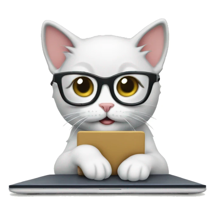 Kitten wearing glasses using a laptop to trade stock market sticker