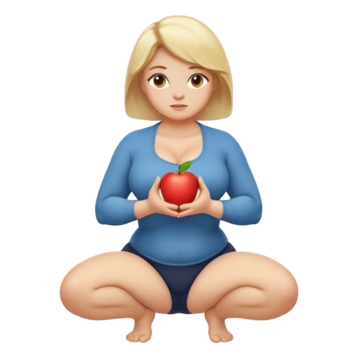 curvy blonde woman, safe for work, kneeling in a squat, arms crossed over chest, apple emoji style sticker