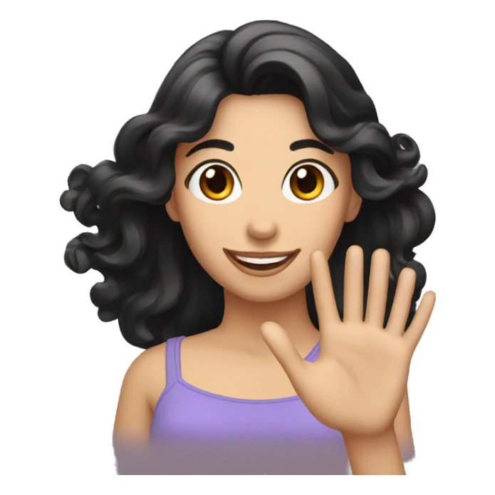 Happy woman with black hairs wave hand sticker