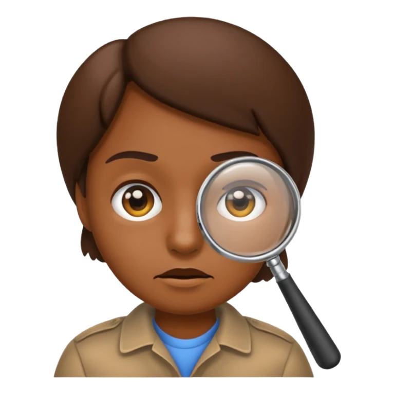 emoji with magnifying glass and black background with serious face brown face sticker