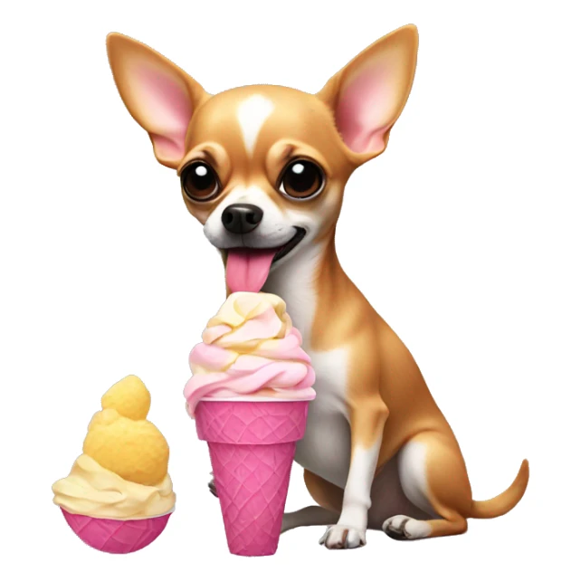 Chihuahua eating ice cream sitting in flamingo sticker
