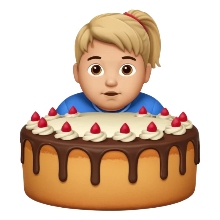 chubby mexican boy with pony tail coming out of giant cake sticker