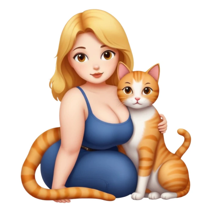 Hot curvy girl with super cute cat sticker