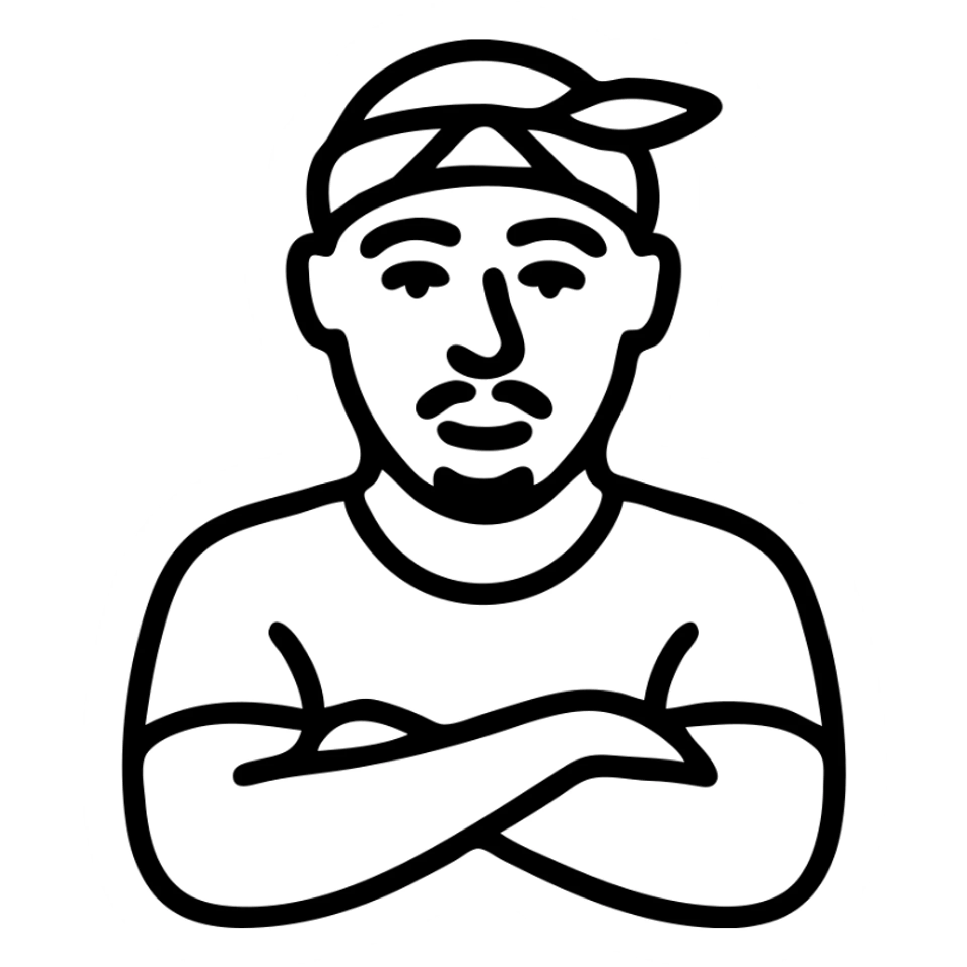 Tupac with arms crossed, minimalist icon, bandana, simple features sticker