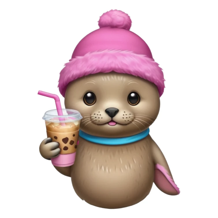 Seal wearing pink holding iced coffee sticker