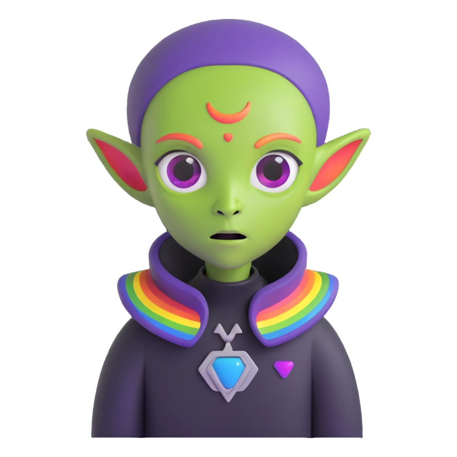 gay EMO alien with expressive features, rainbow accents, dark clothing, vibrant and moody scene conveying LGBTQ+ pride and emo subculture sticker
