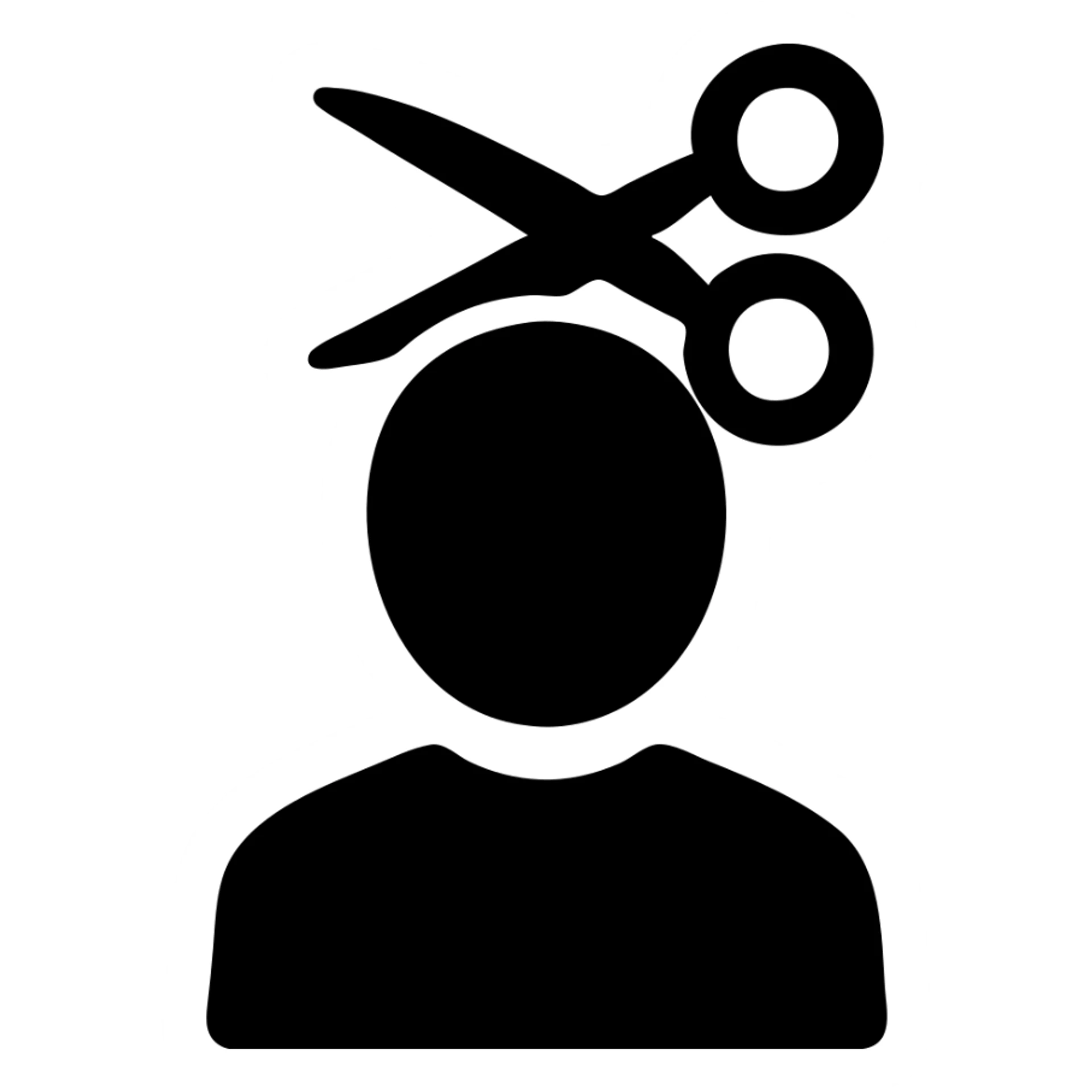 solid black logo of a person getting a haircut, abstract and bold sticker