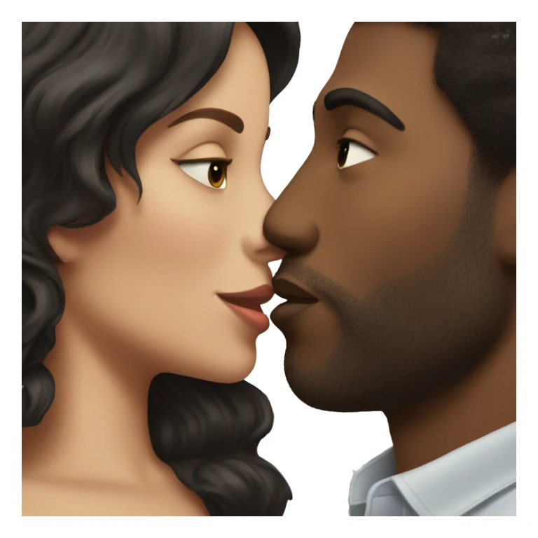 White brunette man, kissing,Black woman dark hair sticker
