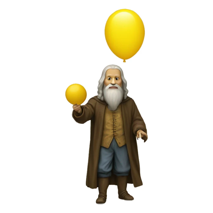 leonardo da Vinci holds a yellow balloon in his hand sticker