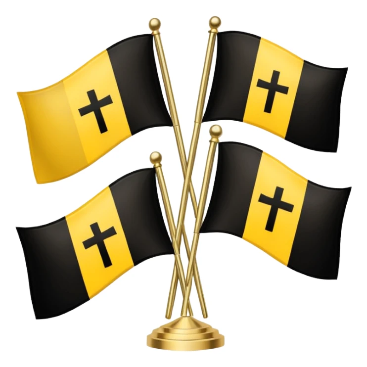 Flags: There are four flags, two on the top and two on the bottom, in the black and gold (yellow) quarters. Each flag features a gold cross symbol, likely a Coptic cross, on a black and yellow background with horizontal stripes.
 sticker