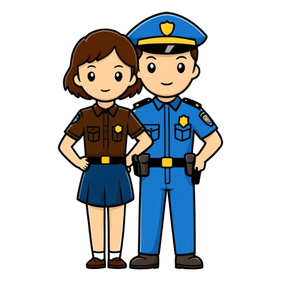 Police man with brown haired girl sticker