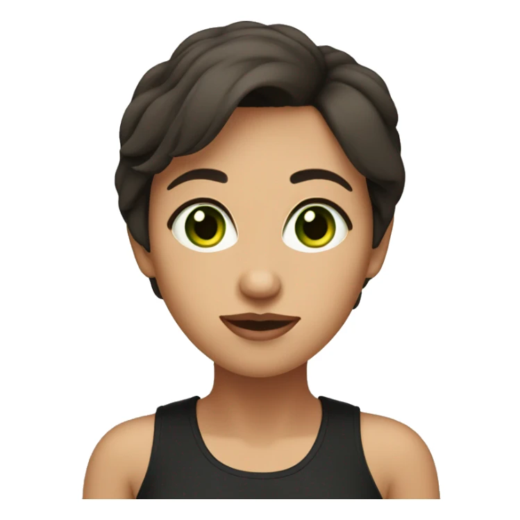 brune lady with short hair, angular face, green eyes with black tank top. sticker