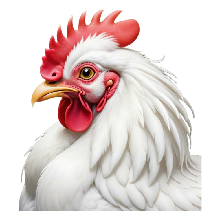 Meme-Worthy Cute Sleeping White Rooster Portrait Emoji, Head resting peacefully with a contented smile, showcasing a robust build and a luxuriously soft pure white plumage, eyes shut in a serene, restful nap, Simplified yet hilariously adorable features, highly detailed, glowing with a soft, drowsy light, high shine, relaxed and utterly lovable, stylized with an air of playful laziness, bright and heartwarming, soft glowing outline, capturing the essence of a comically sleepy rooster, so meme-worthy it feels like it could instantly become the next viral sensation of adorable slumber! sticker