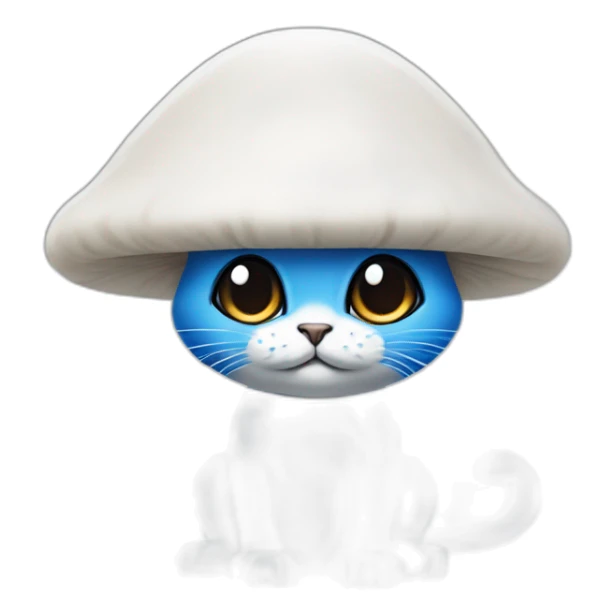 Blue smurf cat with black eyes wearing a white mushroom as hat sticker