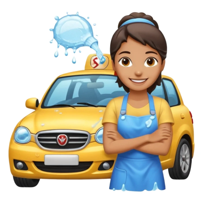 car washer woman with car  sticker
