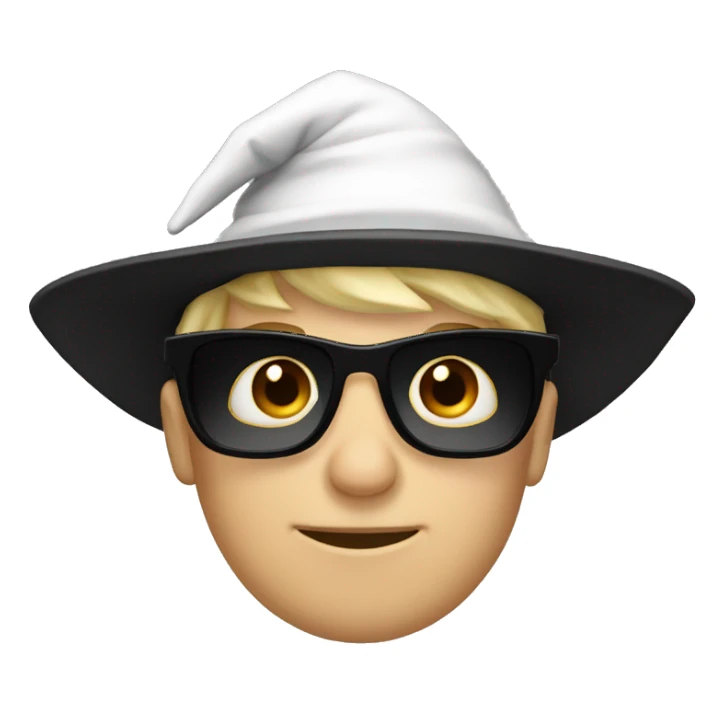 Caucasian boy with sunglasses wearing a black wizard hat sticker