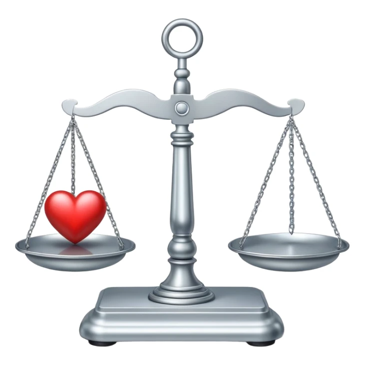 balanced scale with brain on one side and heart on the other side, perfectly balanced sticker