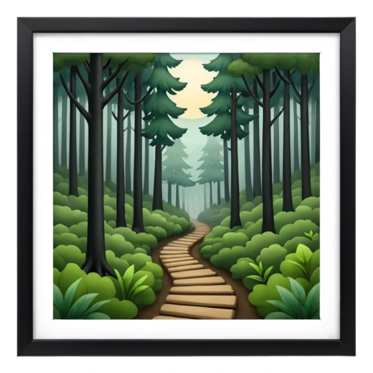 a forest with a path directing into foggy dark place sticker