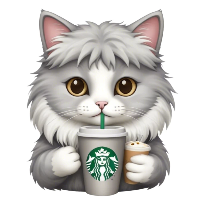 Cat with starbucks and phone sticker