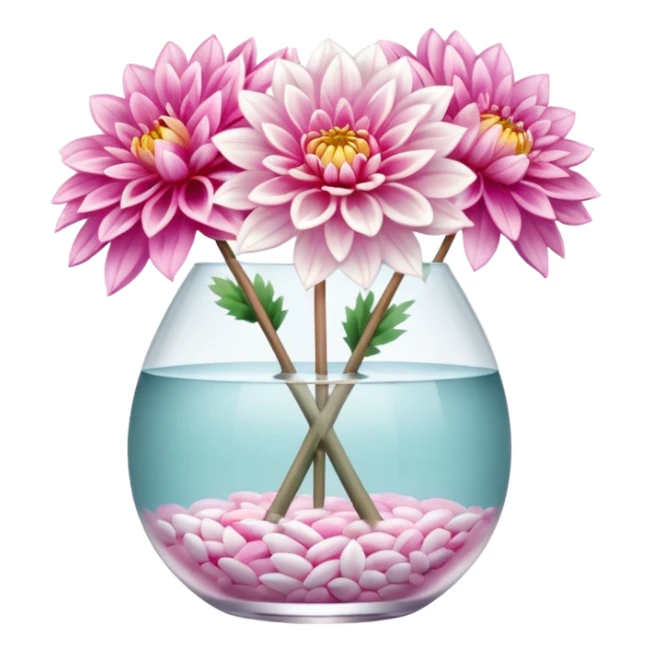soft pastel realistic dahlia flowers in a clear vase with clear water sticker