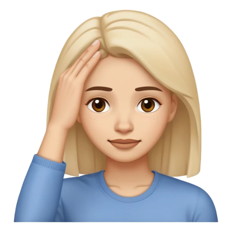 Woman propping up her tired face with hand, with a little smile sticker