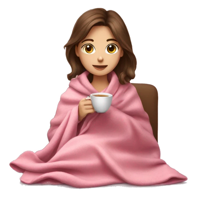 brown hair girl drinking tea with cozy pink blanket sticker