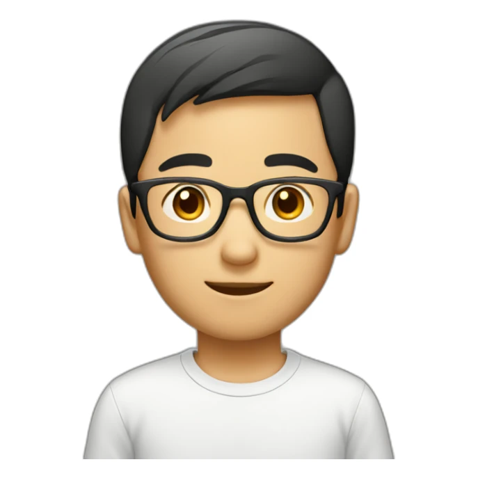 asian boy wearing glasses withcrew cut sticker