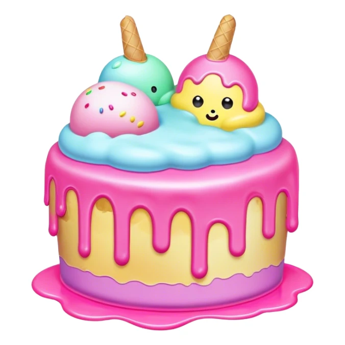 Melted neon kawaii pastel ice cream cake sticker
