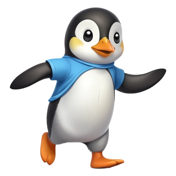 friendly anthropomorphised penguin in a shirt and t-shirt walking quickly, energetic pose sticker