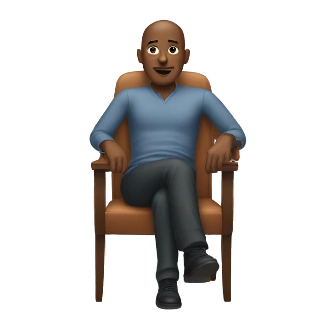 a bald black man sitting fast paced on a chair sticker