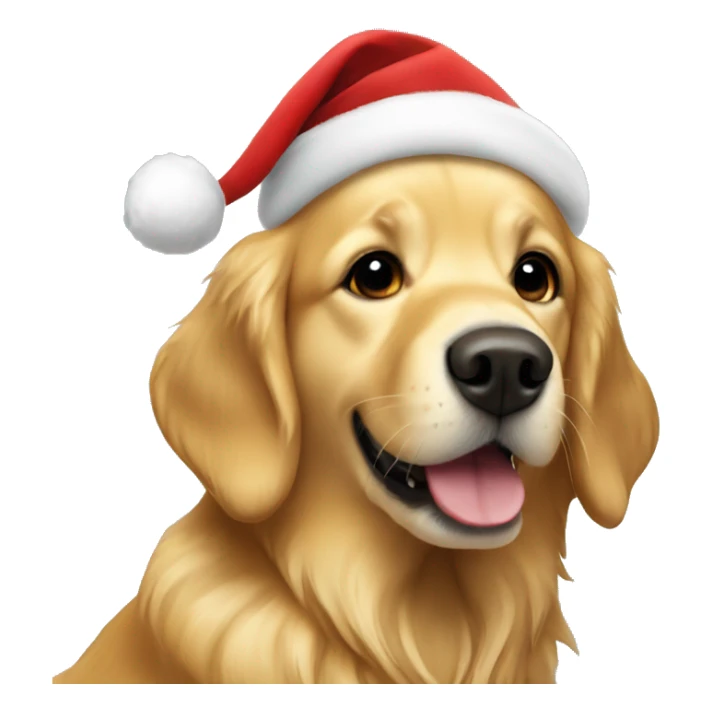 Golden retriever with a Santa hat sticker