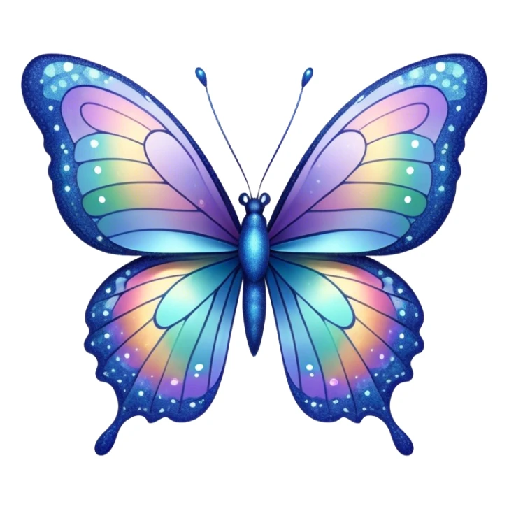 Pastel sparkly indigo glittery iridescent rainbow transparent butterfly with detailed intricate patterns sticker
